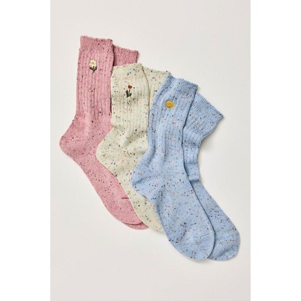 Free People Halycon Socks 3 Pack Floral Embroidery Women One Size NWT